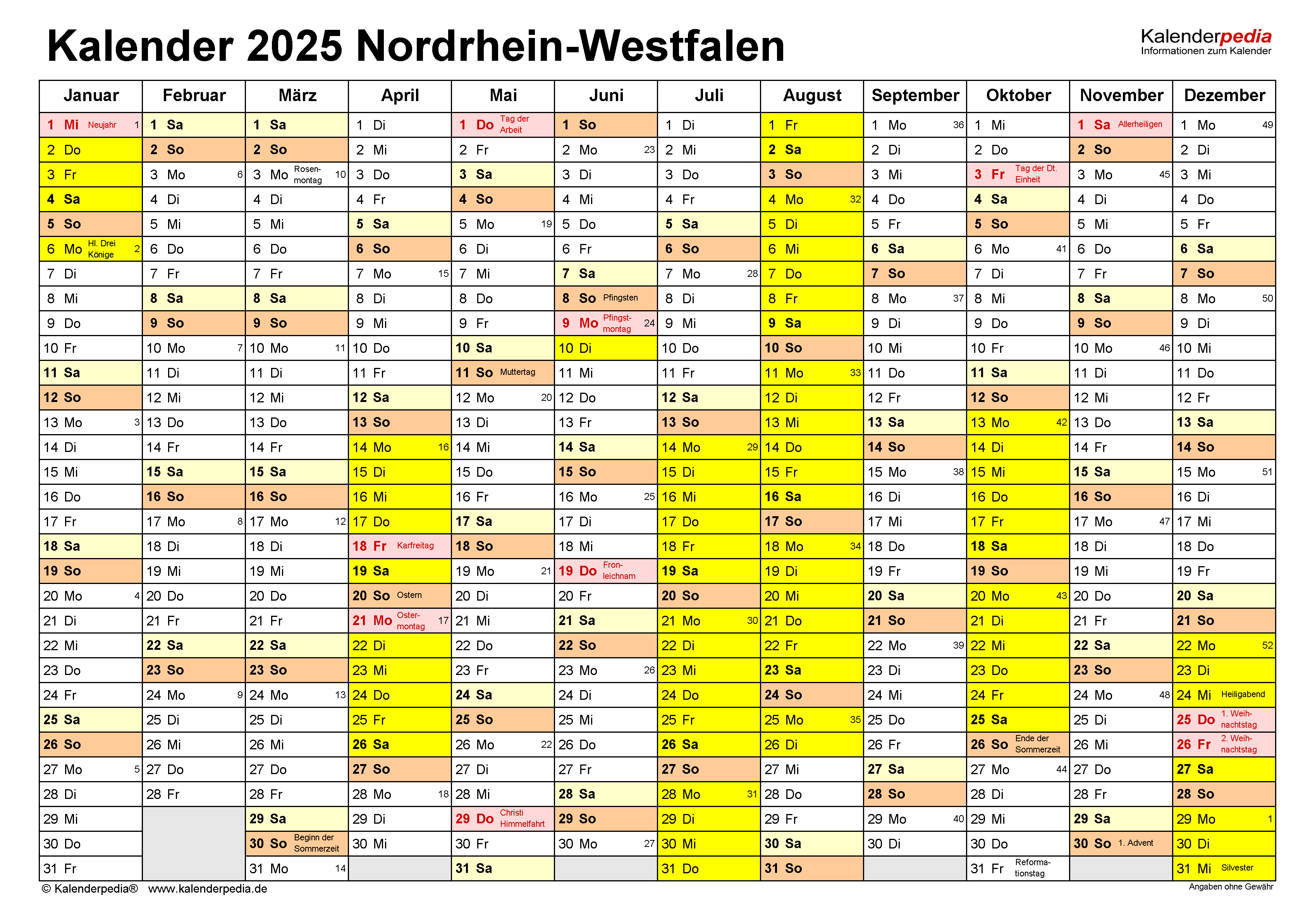 Feiertage In Nordrhein-Westfalen 2025: Ein Überblick - Kalender