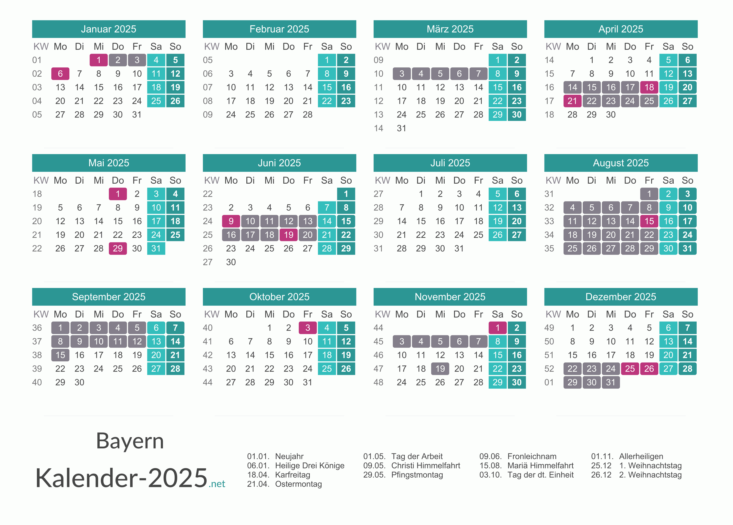 FERIEN Bayern 2025 - Ferienkalender & Übersicht