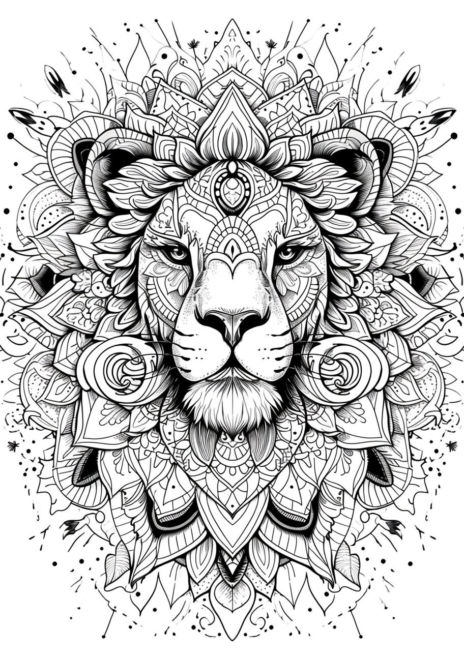 Page de coloriage, Lion, Mandala, Animaux et Mandalas à colorier - Etsy