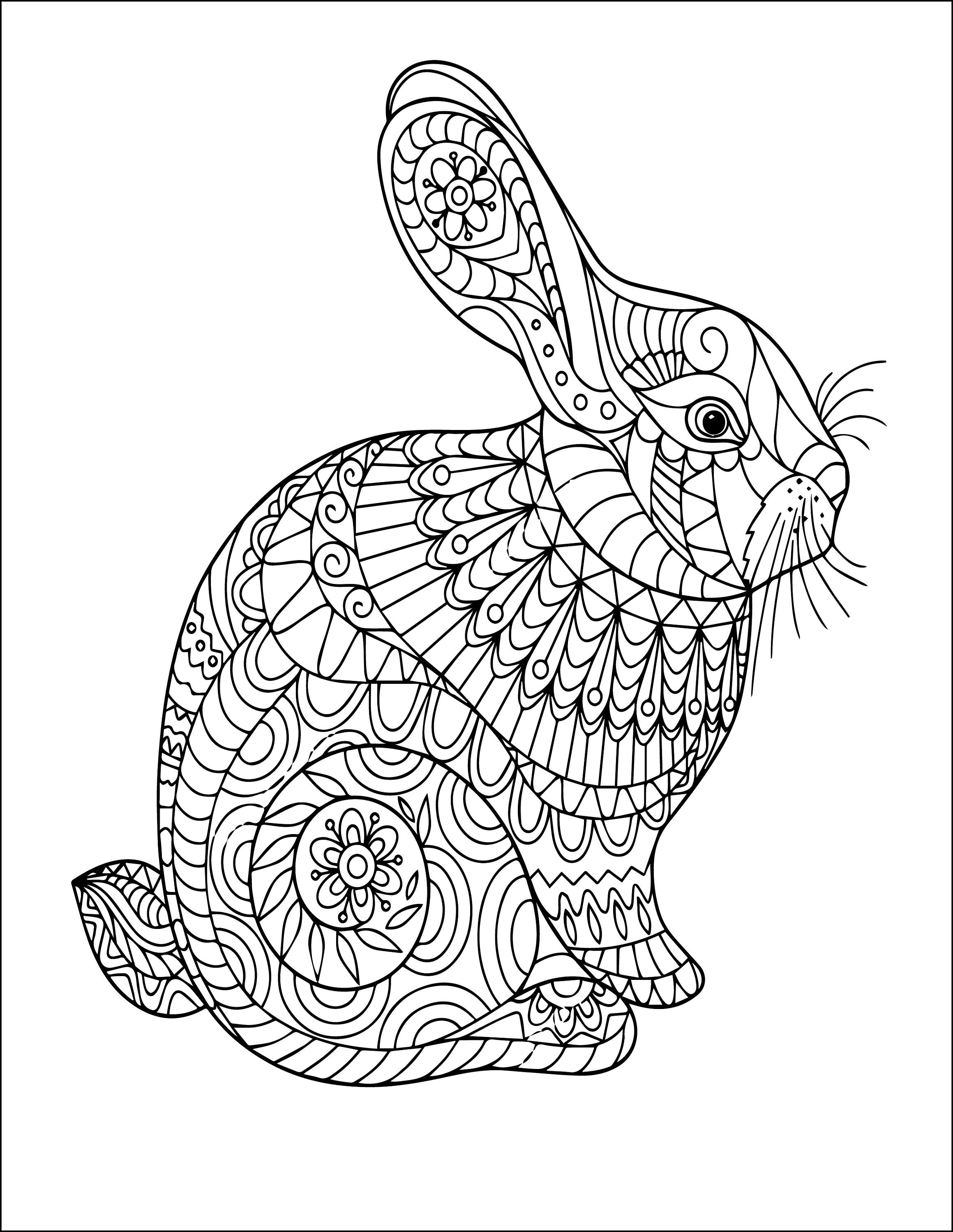 Easter Mandala Bunny Rabbit Coloring Page for Adults & Kids, Instantly